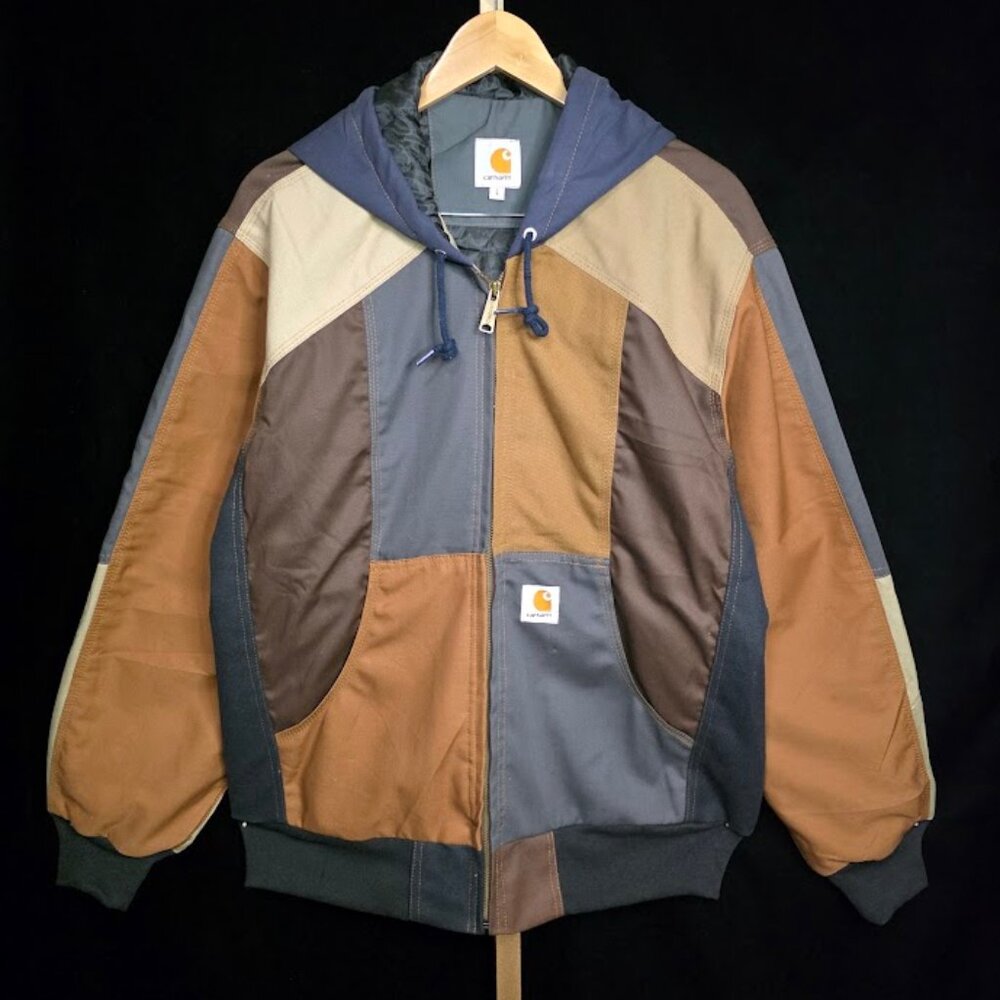 NWOT Carhartt Reworked Patchwork Quilt-Lined Canvas Hoodie L